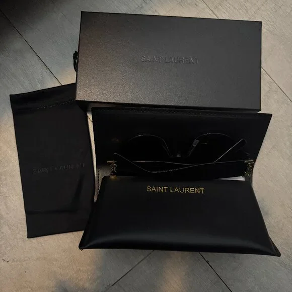 Saint Laurent Black Cat Eye Sunglasses Gold YSL Logo Trendy It Girl - Picture 5 of 11